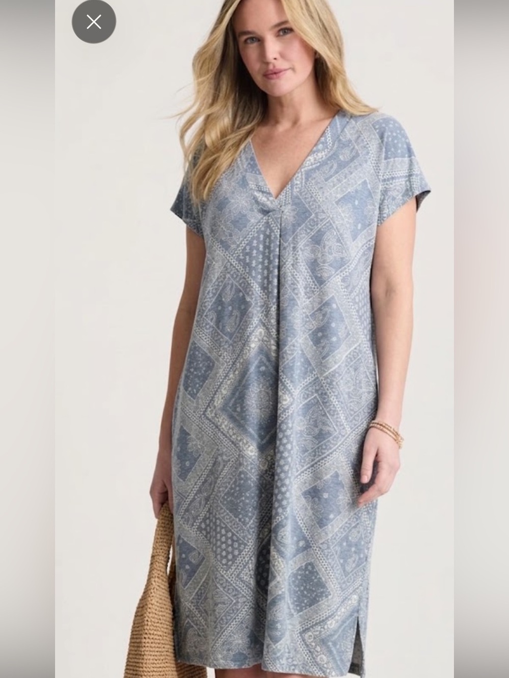 J. Jill 1X Light chambray Blue Printed V-Neck bandana print patchwork midi dress